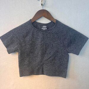 Women's Grey and Black Crop-top